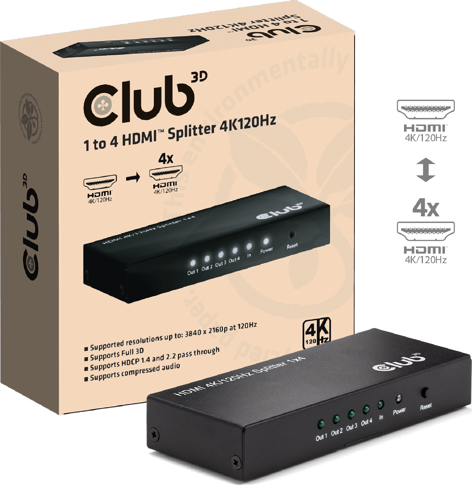 Club 3D Club3D HDMI Splitter 1 Eingang -> 4 Ausgänge 4K120Hz UHD retail