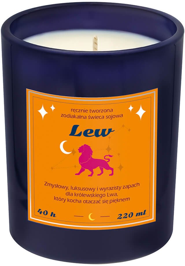 Świeca zodiakalna sojowa naturalna zapachowa LEW -bezpieczna, ręcznie robiona w szklanym słoiczku na prezent upominek dla osoby ze znakiem zodiaku LWA