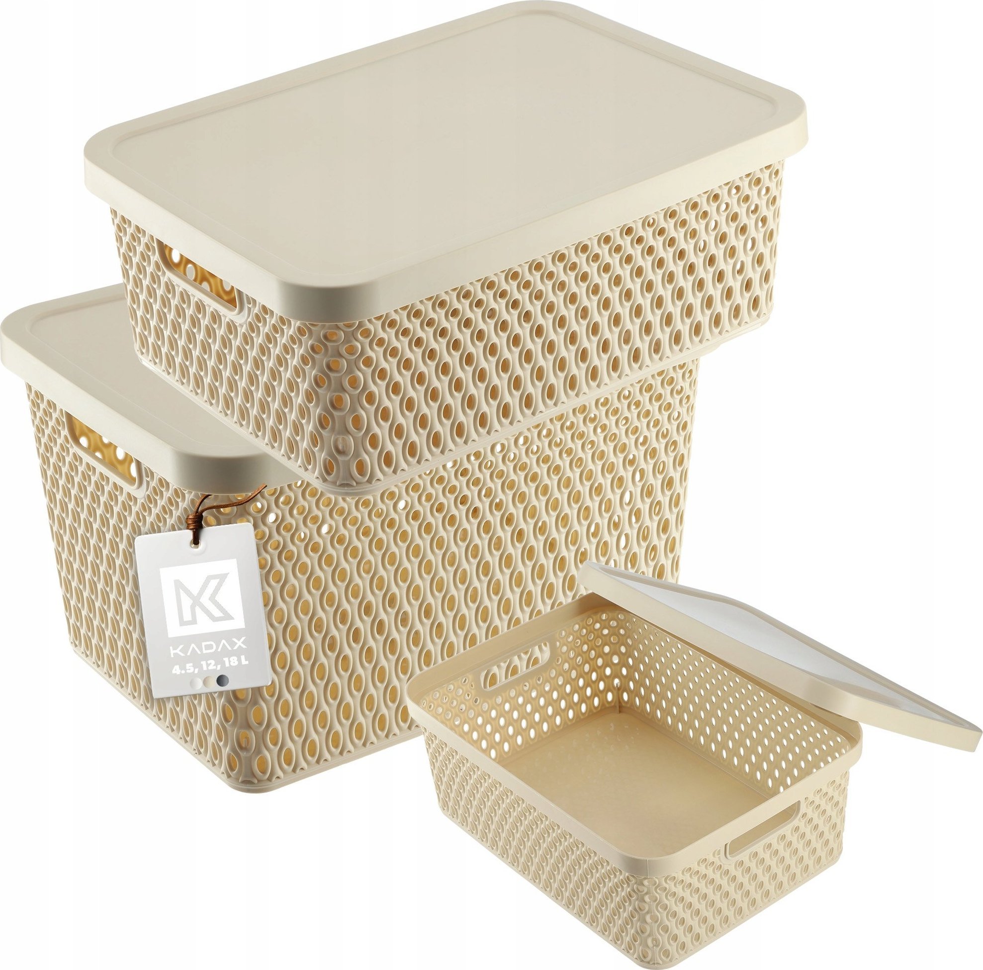 Kadax KADAX Pudełko Z Pokrywą Pojemnik Koszyk Organizer Zestaw 4,5L+12L+18L