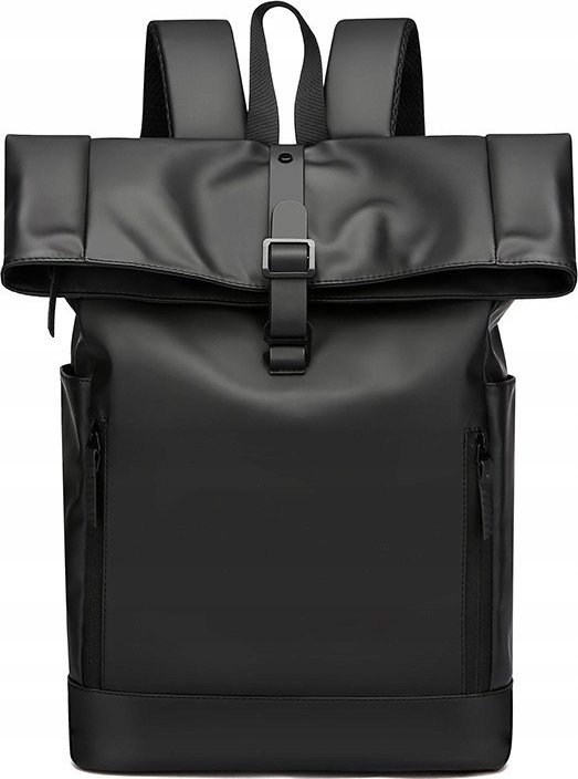 Duży Pojemny Męski Plecak Czarny Rolowane Zapięcie Klamra Na Laptop 17 Cali