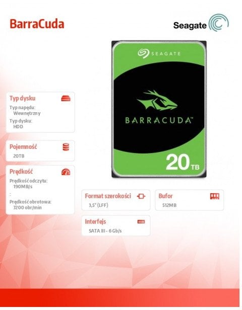 Seagate Barracuda 7200.10 - Festplatte - 20 TB - intern - 3.5" (8.9 cm) - SATA 6Gb/s - 7200 rpm - Puffer: 512 MB