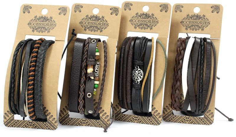 Zestaw Męskich Bransolet - Brązowo Czarne