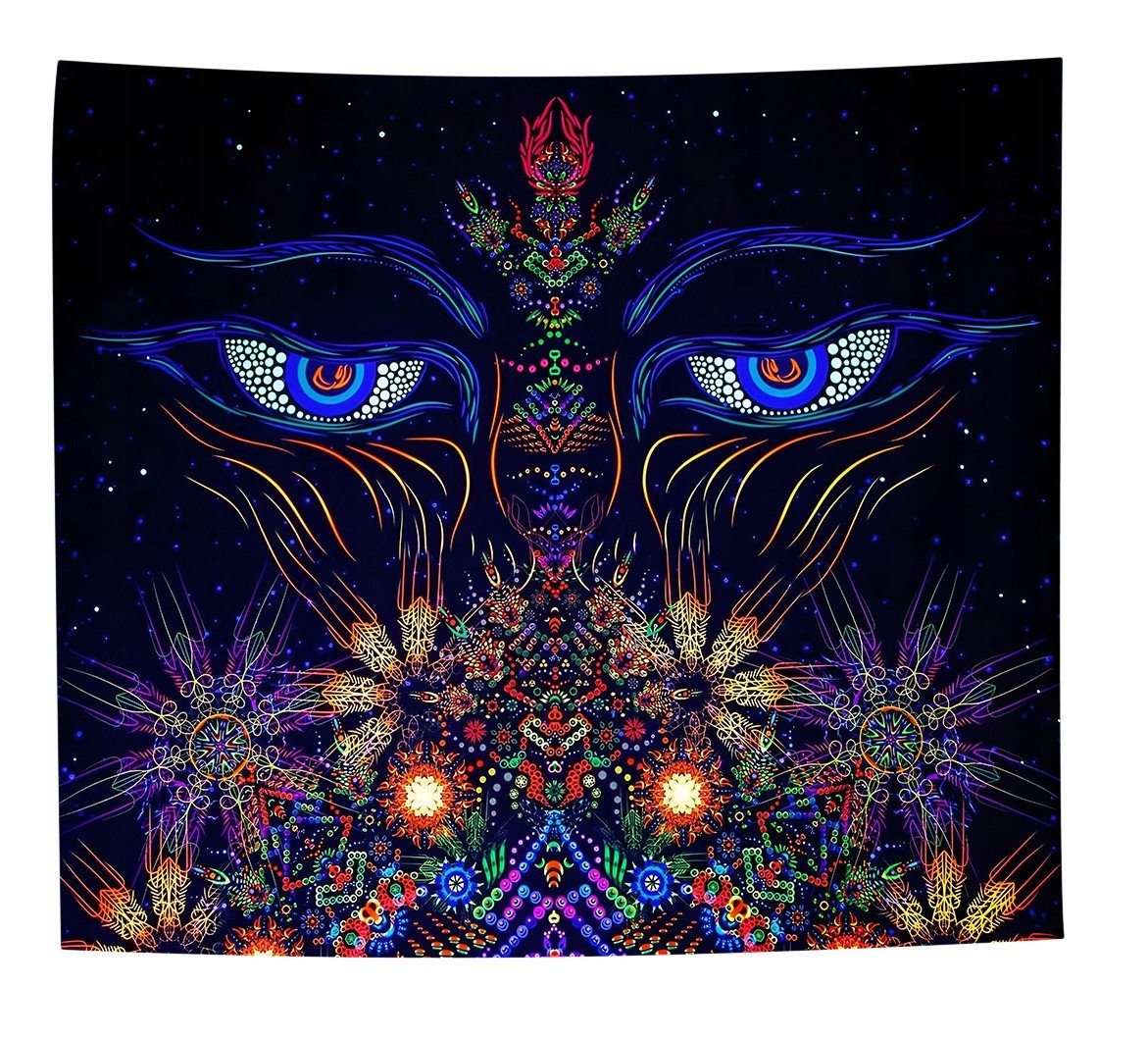 Dekoracja ŚCIENNA UV OBRAZ Fluorescencyjny GOBELIN ODBLASK 150x150cm Oczy
