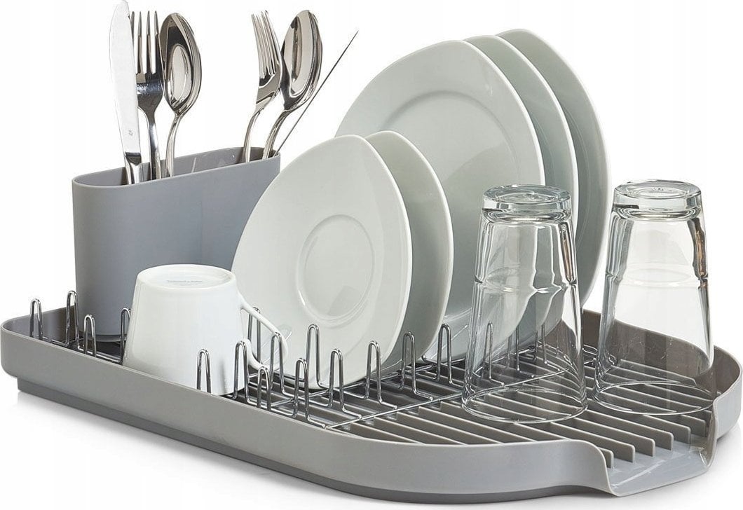 Zeller Suszarka do naczyń z pojemnikiem na sztućce, 2w1, kolor szary, ZELLER