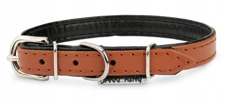 Obroża skórzana dla psa, koniak/czarny, XS-S, 12mm/35cm