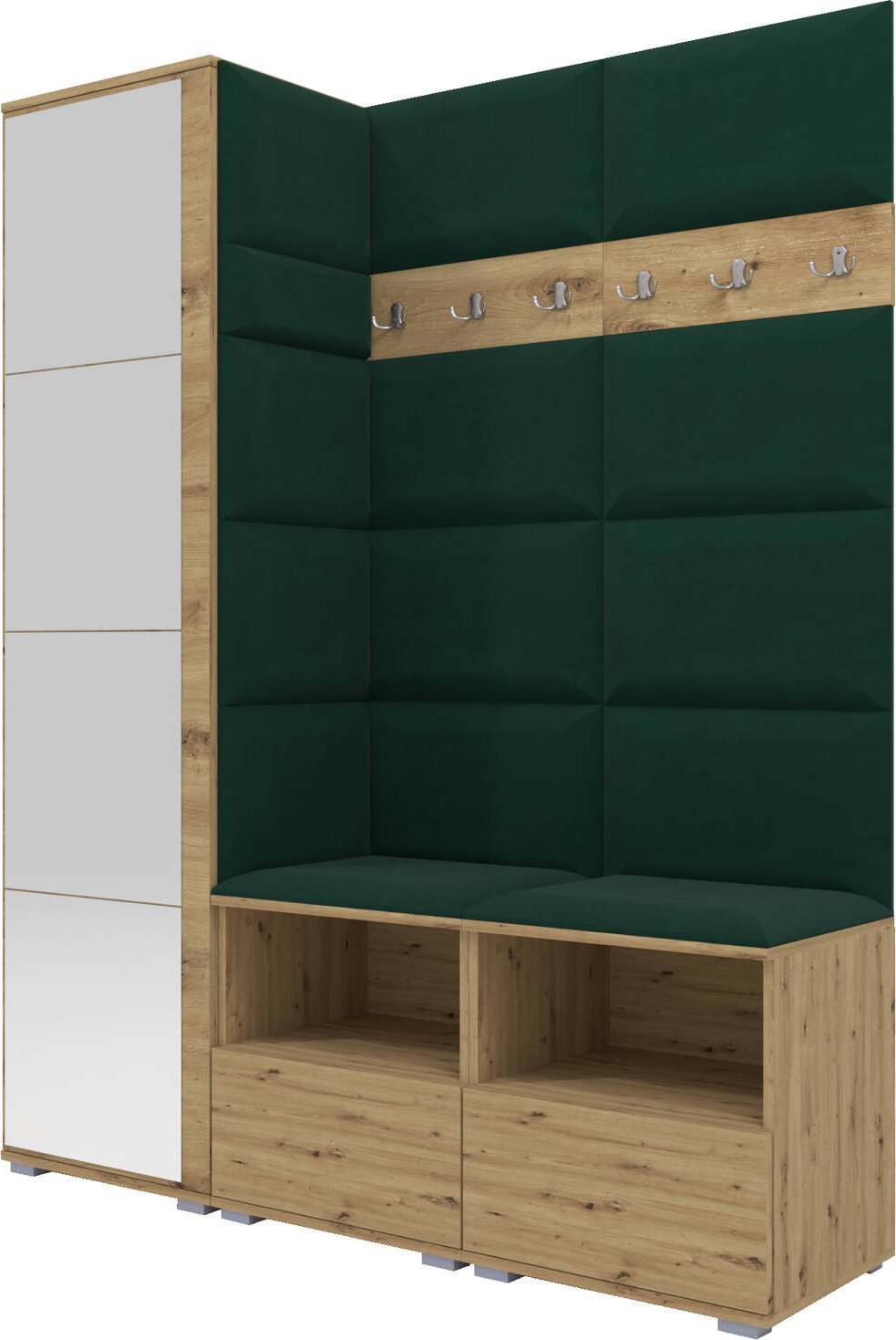 Ravio Tapicerowana garderoba Nela II z lustrem - kolor dąb artisan + tkanina Trinity 28