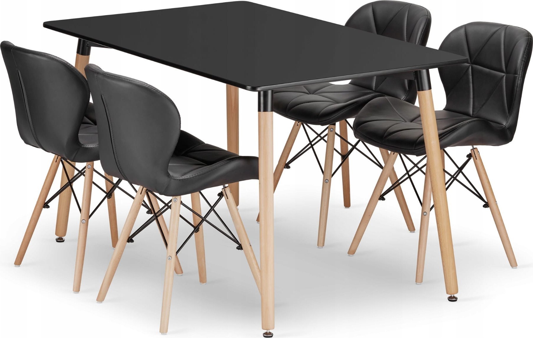 Leobert Zestaw stół prostokątny ADRIA 120x80 czarny + 4 krzesła LAGO czarne ekoskóra