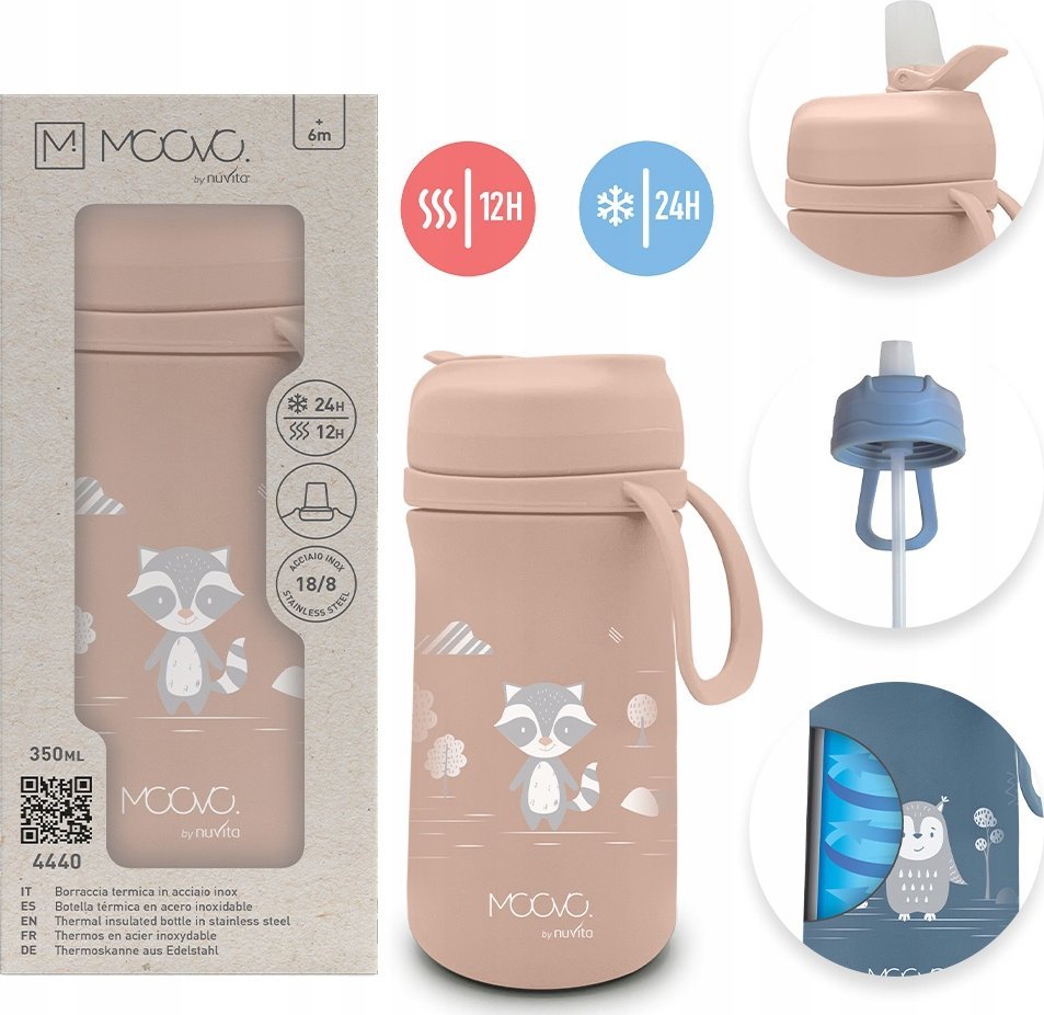 Nuvita Nuvita, MOOVO, Bidon termiczny z ustnikiem English Rose, 350 ml