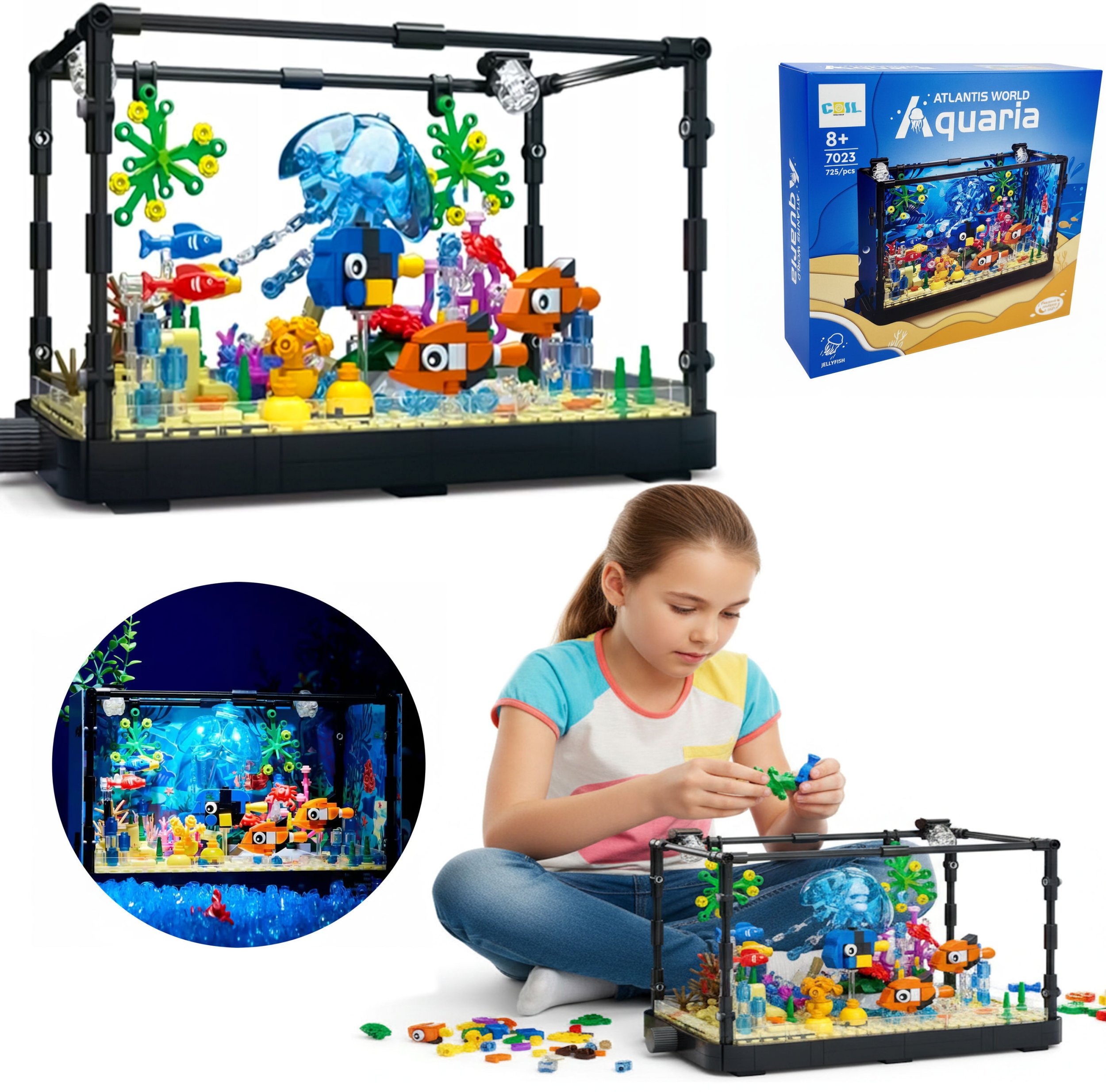Coil klocki konstrukcyjne zestaw akwarium dla dzieci akwarium 725 elementów rybki