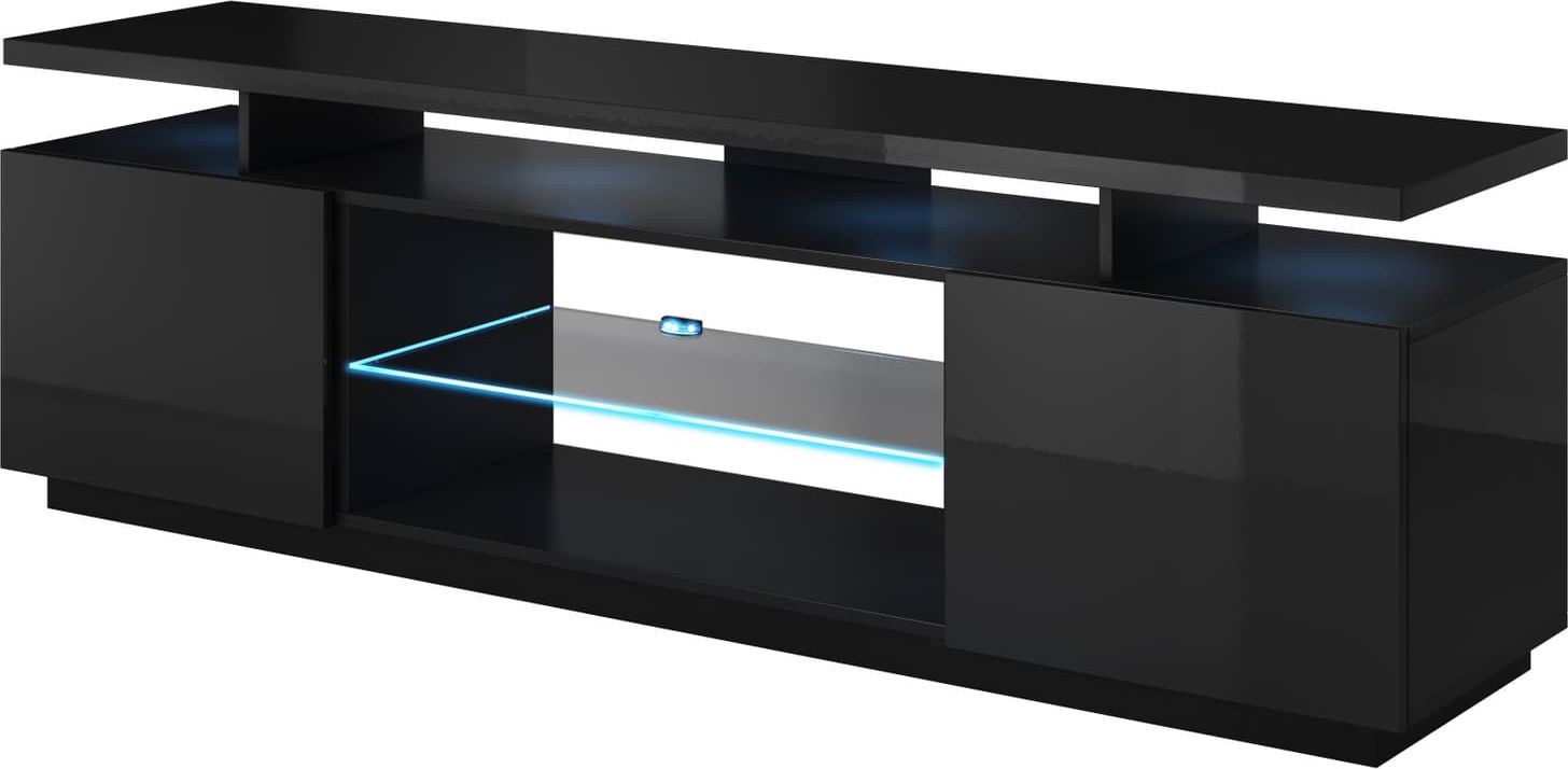 Cama Meble Szafka RTV EVA 180x40x52 czarny/czarny połysk