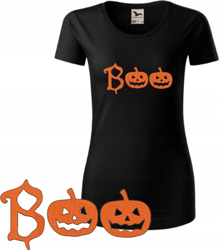 KOSZULKA DAMSKA CZARNA NA HALLOWEEN BOO L KRÓTKI RĘKAW HAFT PREZENT KOBIETA
