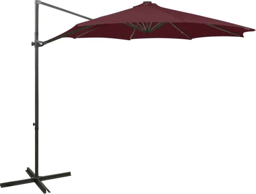vidaXL Wiszący parasol ze słupkiem i lampkami LED, bordowy, 300 cm