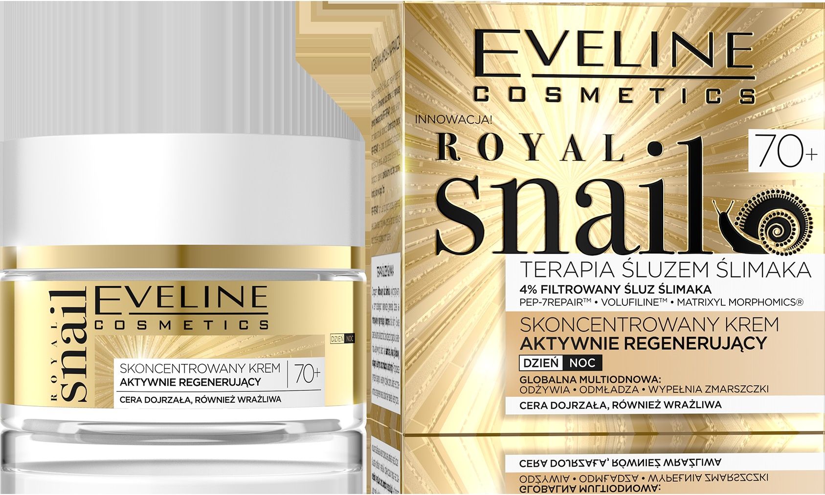 Eveline Royal Snail 70+ Skoncentrowany Krem aktywnie regenerujący na dzień i noc 50ml