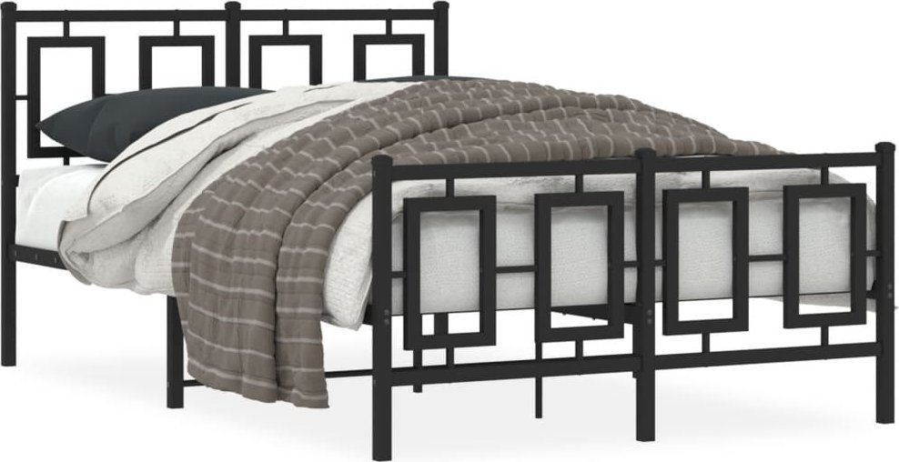 vidaXL Metalowa rama łóżka z wezgłowiem i zanóżkiem, czarna, 120x190cm
