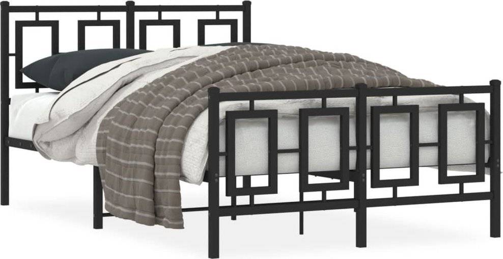 vidaXL Metalowa rama łóżka z wezgłowiem i zanóżkiem, czarna, 120x190cm