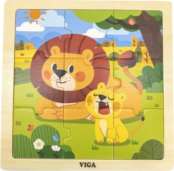 Viga Toys VIGA Poręczne Drewniane Puzzle Lwy 9 elementów
