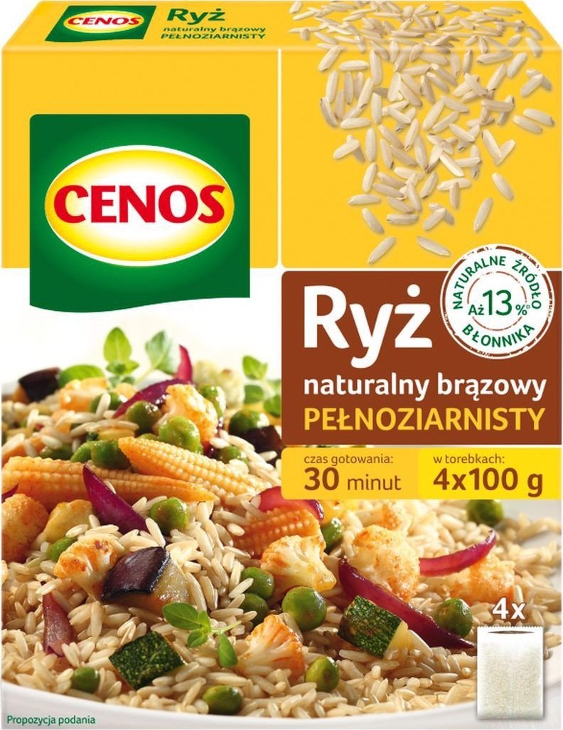 Cenos Cenos Ryż naturalny brązowy pełnoziarnisty 400 g (4 x 100 g)