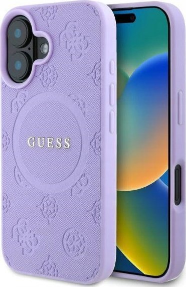 Guess Guess GUHMP16SPSAPSMEU iPhone 16 6.1" fioletowy/purple hardcase Saffiano Peony Classic Logo MagSafe