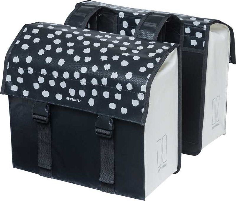Basil Sakwa miejska podwójna BASIL URBAN LOAD DOUBLE PANNIER BAG 48-53L, Universal Bridge System, 100% wodoodporna, black reflective/black (NEW 2024)