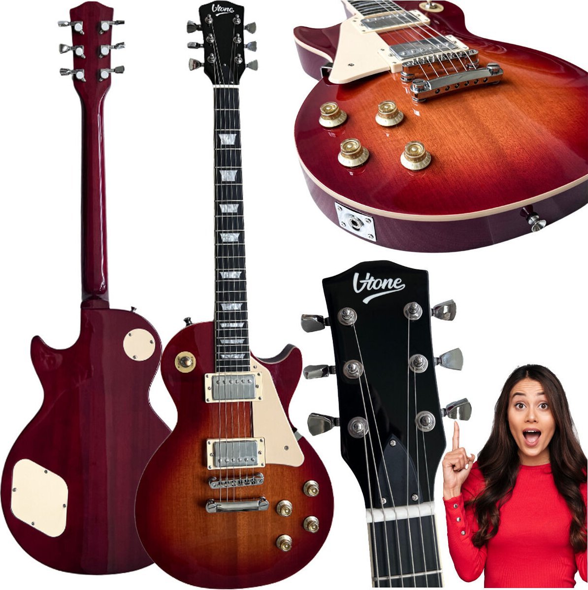 V-TONE VLP1 BS gitara elektryczna 4/4 Les Paul 39" HH Honey-Wine cutaway klucz imbusowy