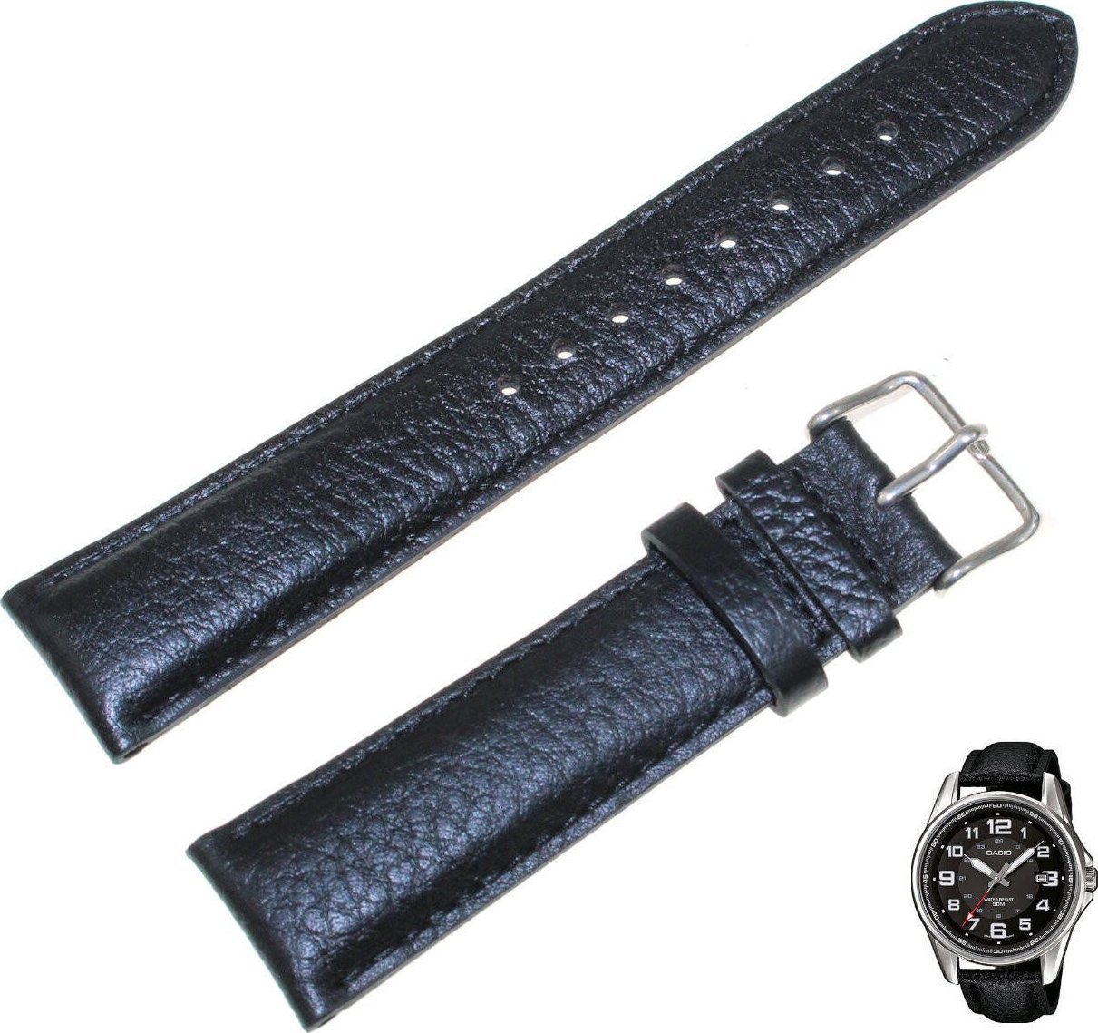 Casio Skórzany pasek do zegarka Casio MTP-1372 czarny 20 mm