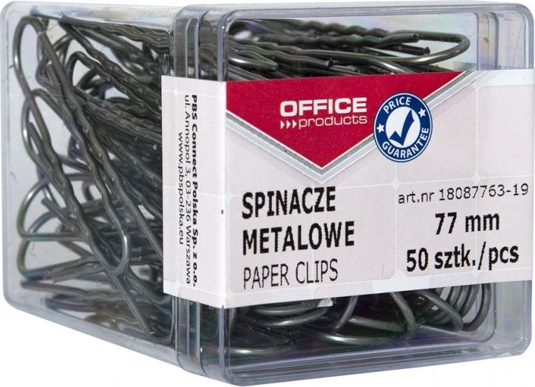 Office Products Spinacze metalowe, 77mm, w pudełku, 50szt., srebrne