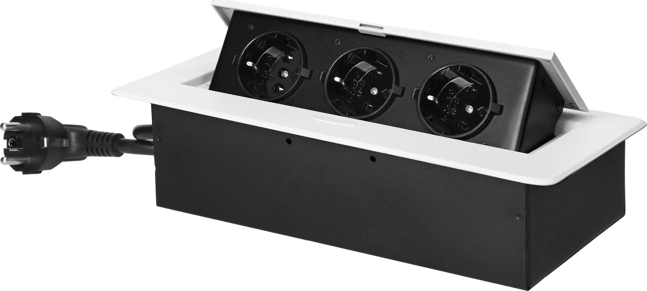 Orno Gniazdo meblowe wpuszczane w blat z płaskim frezowanym rantem i przewodem 1,5m, 3x2P+Z (Schuko), białe