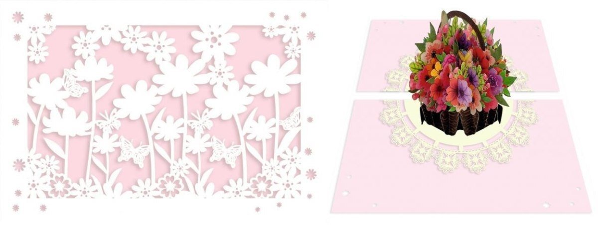 Karnet 12x18 cm + koperta POP-UP Kosz z kwiatami