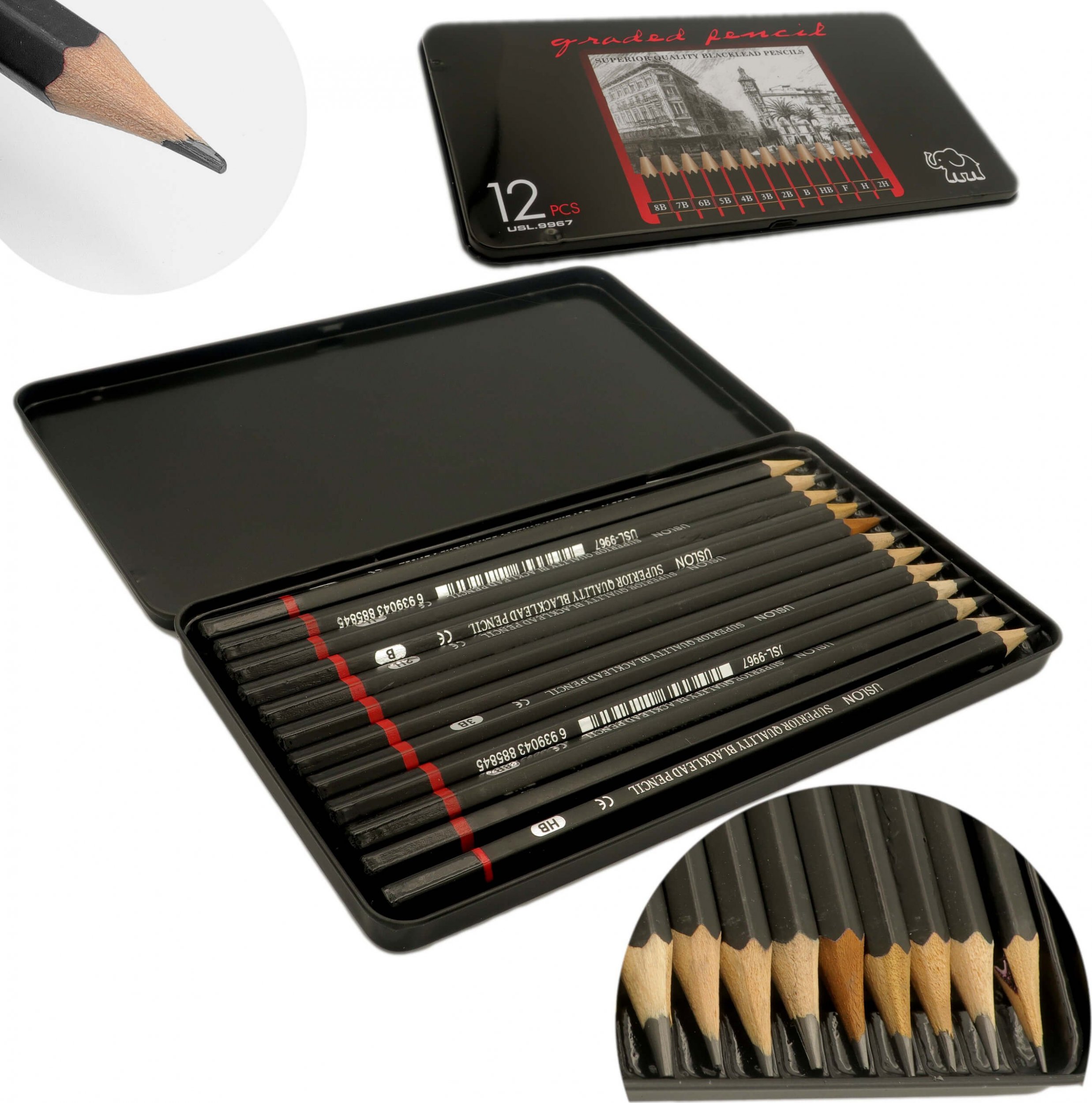 Tenwin Zestaw ołówek 12szt od 2H do 8B metal etui TENWIN