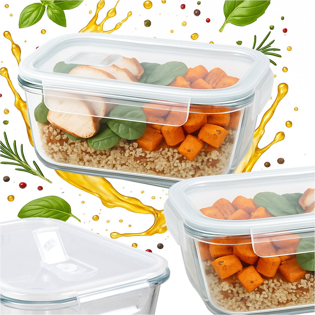 Pojemnik szklany 640 ml Próżniowy na Żywność Lunchbox hermetyczny jedzenie