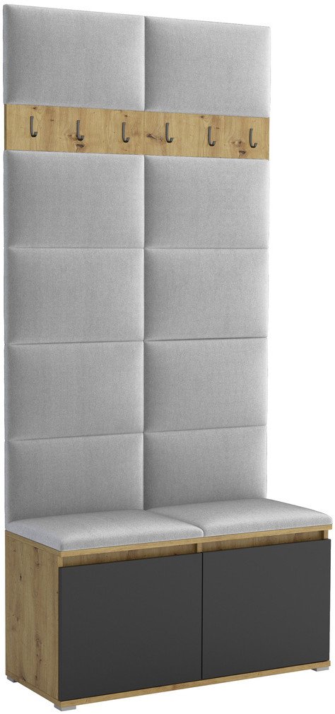 Tapicerowana garderoba Noris I - kolor artisan z czarnym frontem + tkanina Trinity 32