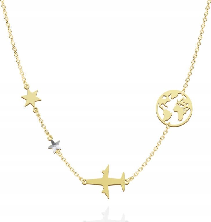 Radziszewska Jewellery Pozłacany Naszyjnik ŚWIAT SAMOLOT GWIAZDY