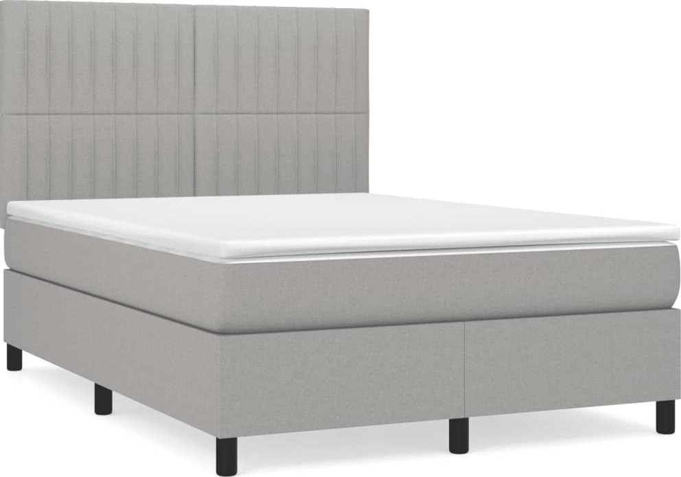 Łóżko Kontynentalne Z Materacem, Jasnoszare, Tkanina, 140X190Cm