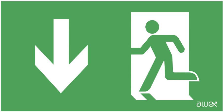 AWEX Piktogram Strzałka w dół człowiek w drzwiach 150 x 300mm (PD26)
