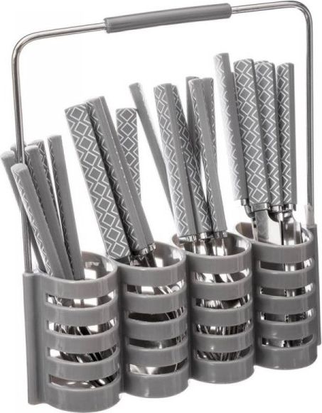 Dekoracja domu Komplet 24 sztućców ze stojakiem szare