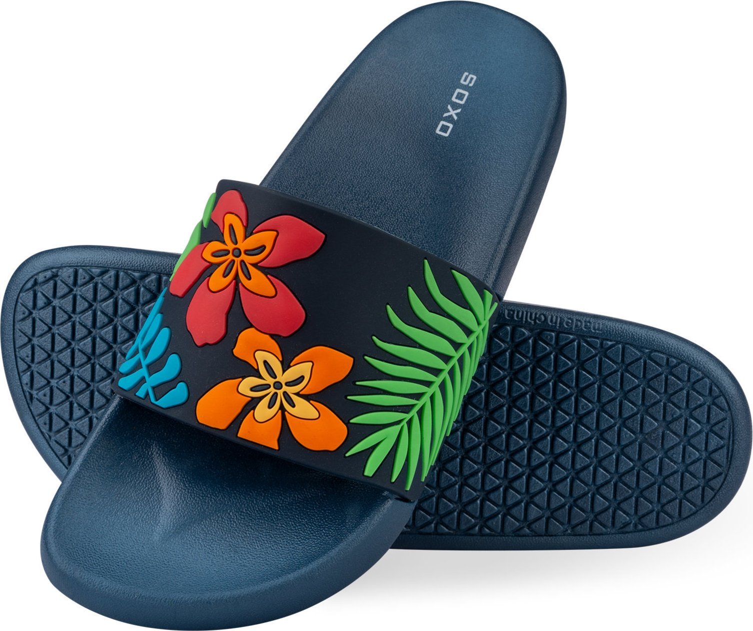 Soxo Premium Klapki Plażowe Damskie Męskie SOXO liście | Idealne na Lato Wakacje i na Basen | Gumowe 3637