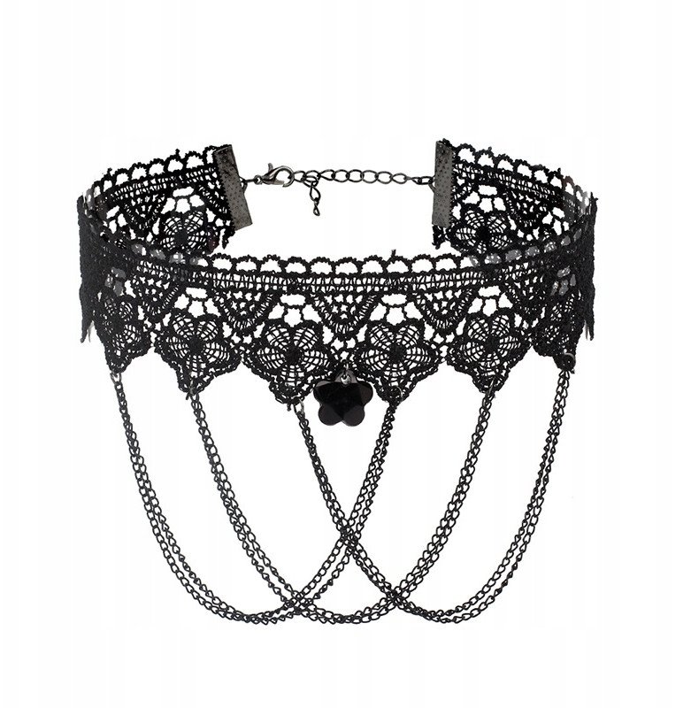 CHOKER Koronkowy Haft Czarny NASZYJNIK Gothic CH02