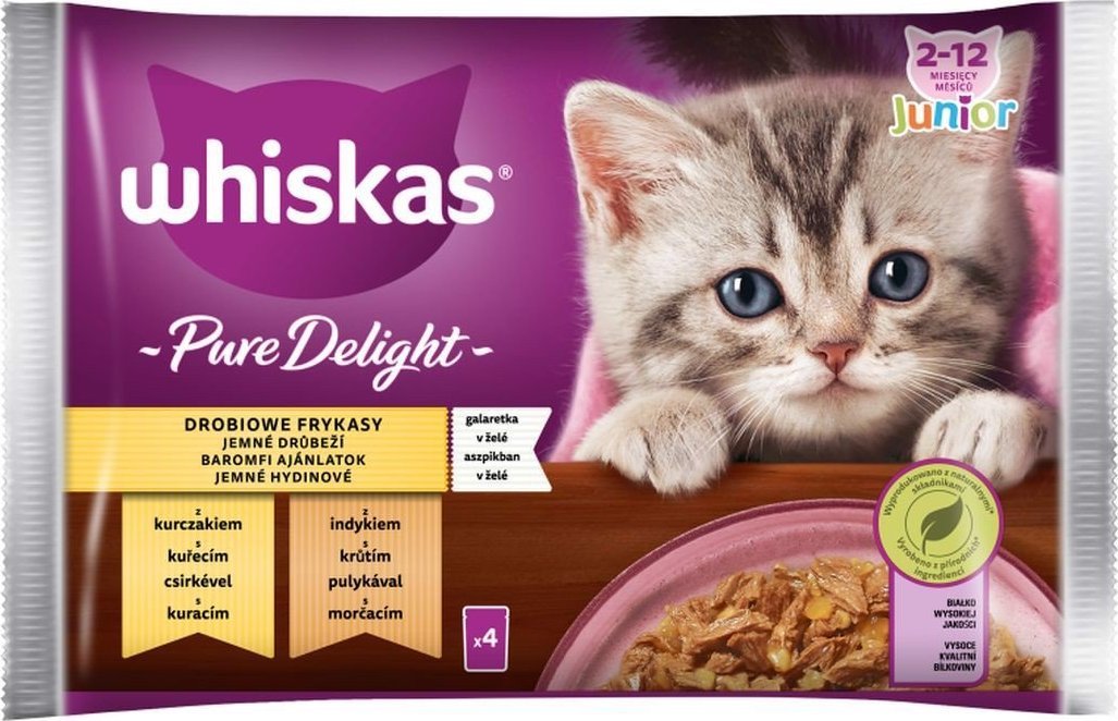 Whiskas Whiskas Pure Delight Junior Mokra karma dla kociąt drobiowe frykasy galaretka 340 g (4 x 85 g)