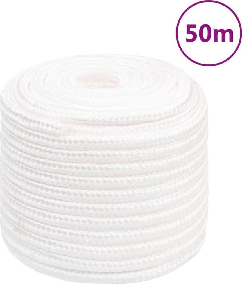vidaXL vidaXL Linka żeglarska, biała jednolita, 18 mm, 50 m, polipropylen