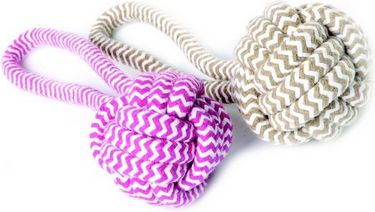 zabawka dla psa z linki piłka z rączką, beżowa - 17437