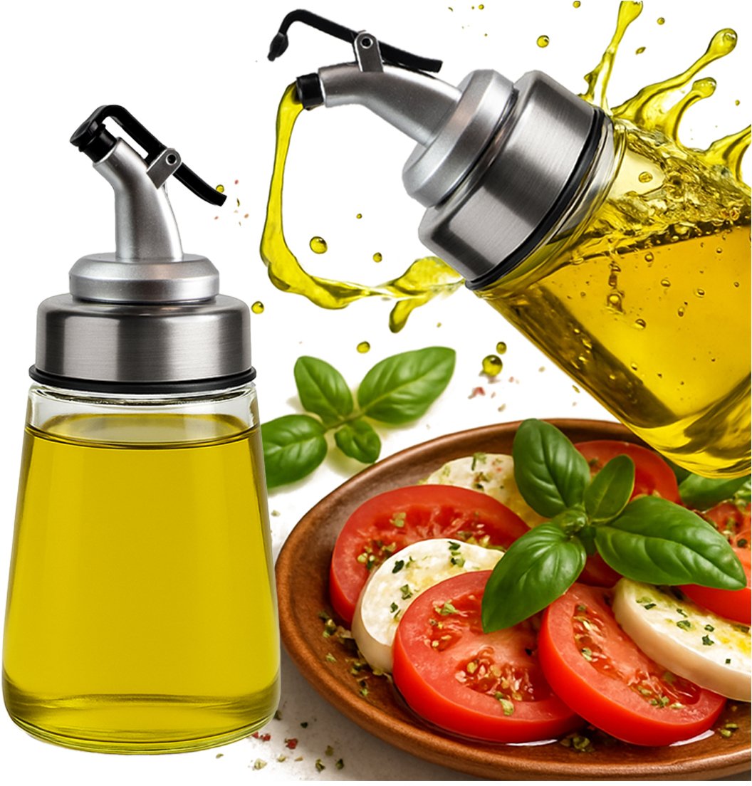 Pojemnik Szklany Dozownik 200 ml z nalewakiem do sosu oliwy oleju octu