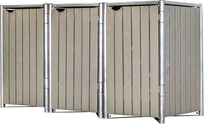 Hide Drewniana skrzynia na śmieci na 3 kosze na śmieci 240 litrów Szary 81x209x115cm