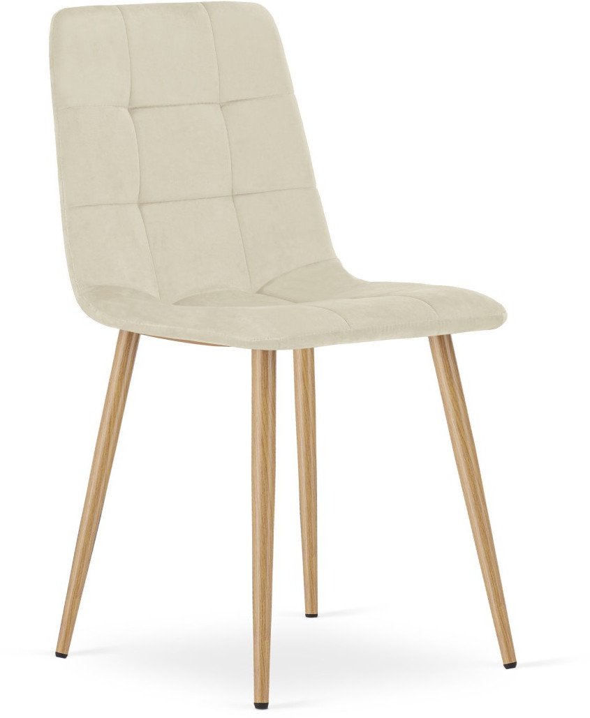 Krzesło KARA - jasny beż aksamit / nogi kolor drewna x 1