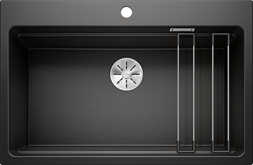Zlewozmywak Blanco Etagon 8 Silgranit czarny z korkiem InFino, szyny (525893)