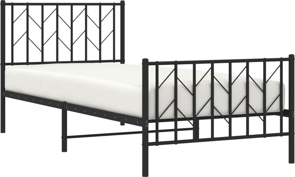 Metalowa Rama Łóżka Z Wezgłowiem I Zanóżkiem, Czarna, 90X190 Cm