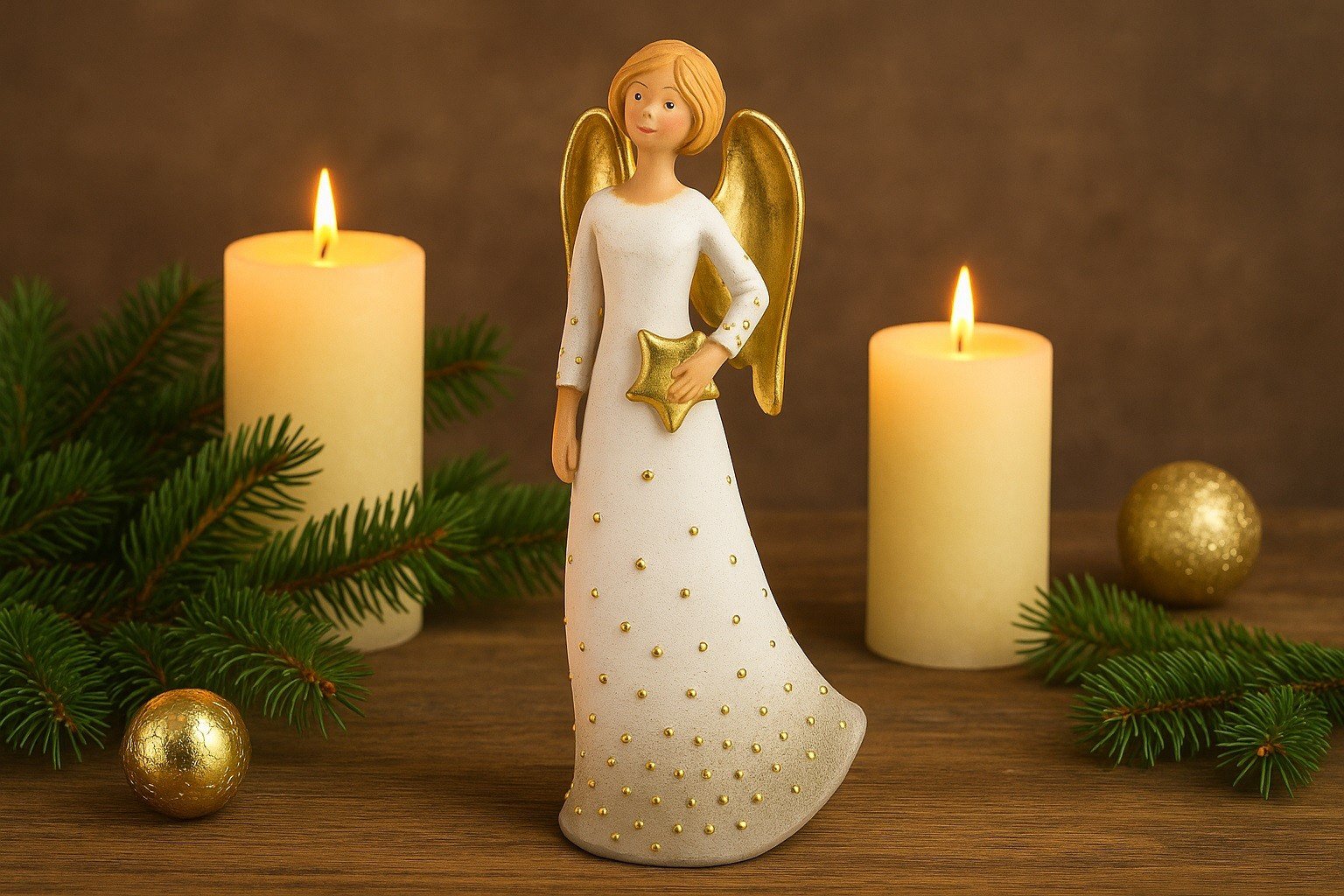 Figurka Anioł biało-złoty 17cm ze skrzydłami 4491