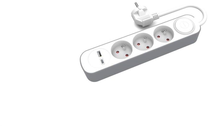 Przedłużacz stały 3x z włącznikiem oraz gniazdami USB A USB C 3m PS-370WS+USBA+USBC/3 E W-30001