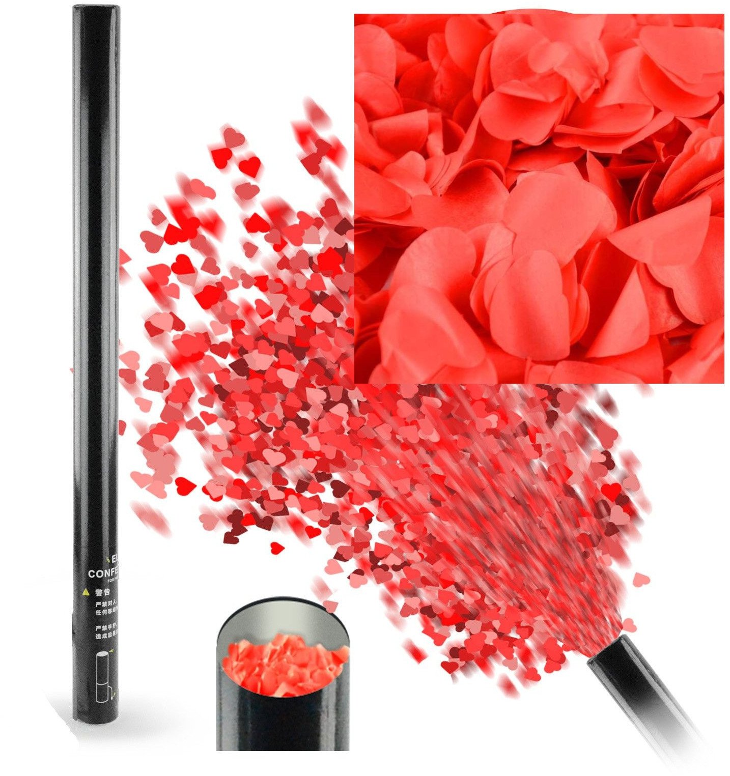 Tuba konfetti wyrzutnia ręczna czerwone serca 80cm Firefog one size