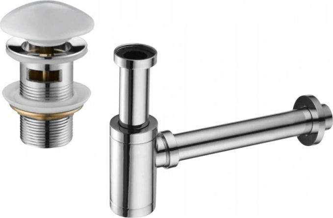 Syfon Mexen Mexen półsyfon umywalkowy okrągły z korkiem ceramicznym klik-klak, z przelewem, chrom/biały - 7992050-02