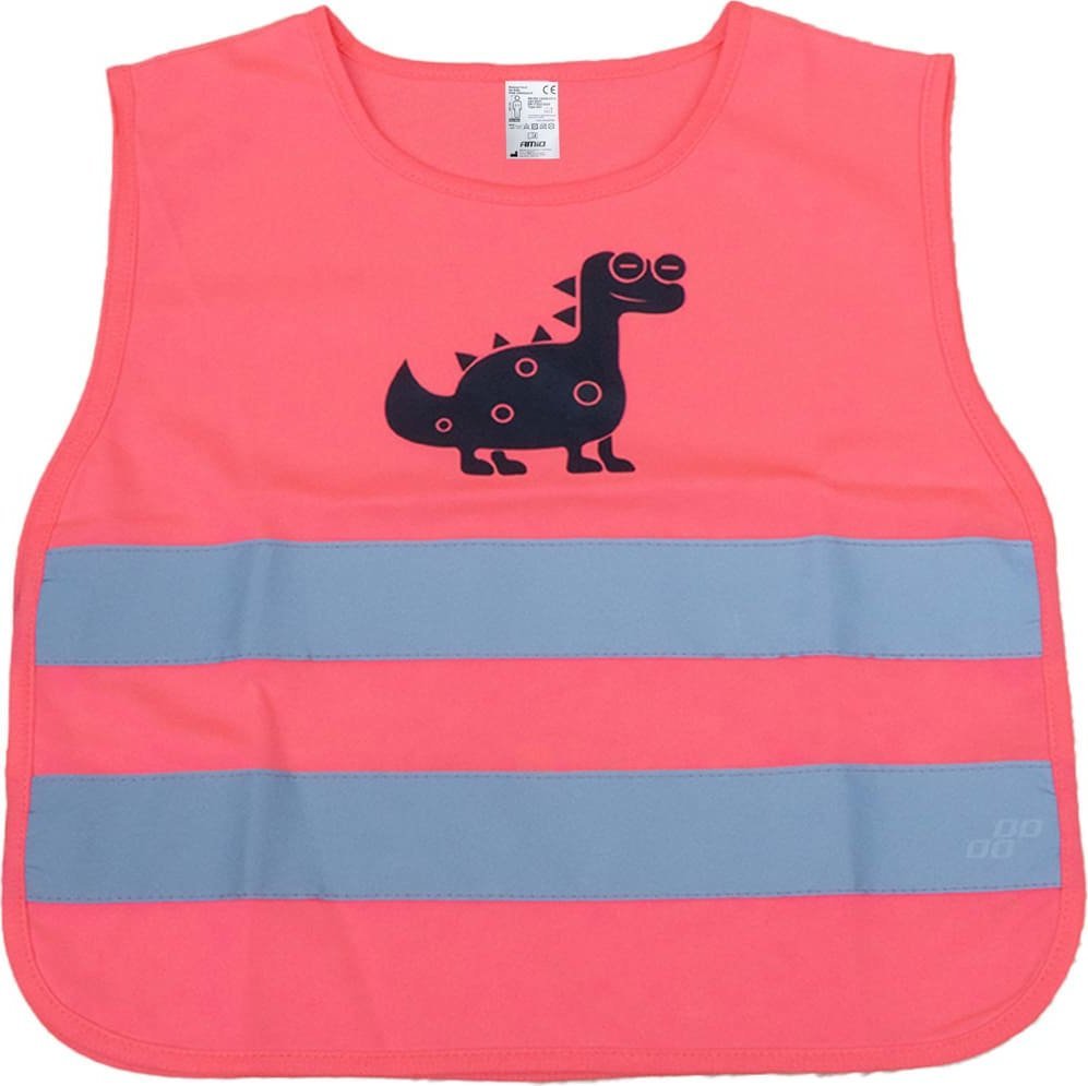AMiO Kamizelka ostrzegawcza odblaskowa dziecięca różowa dinozaur amio-03989